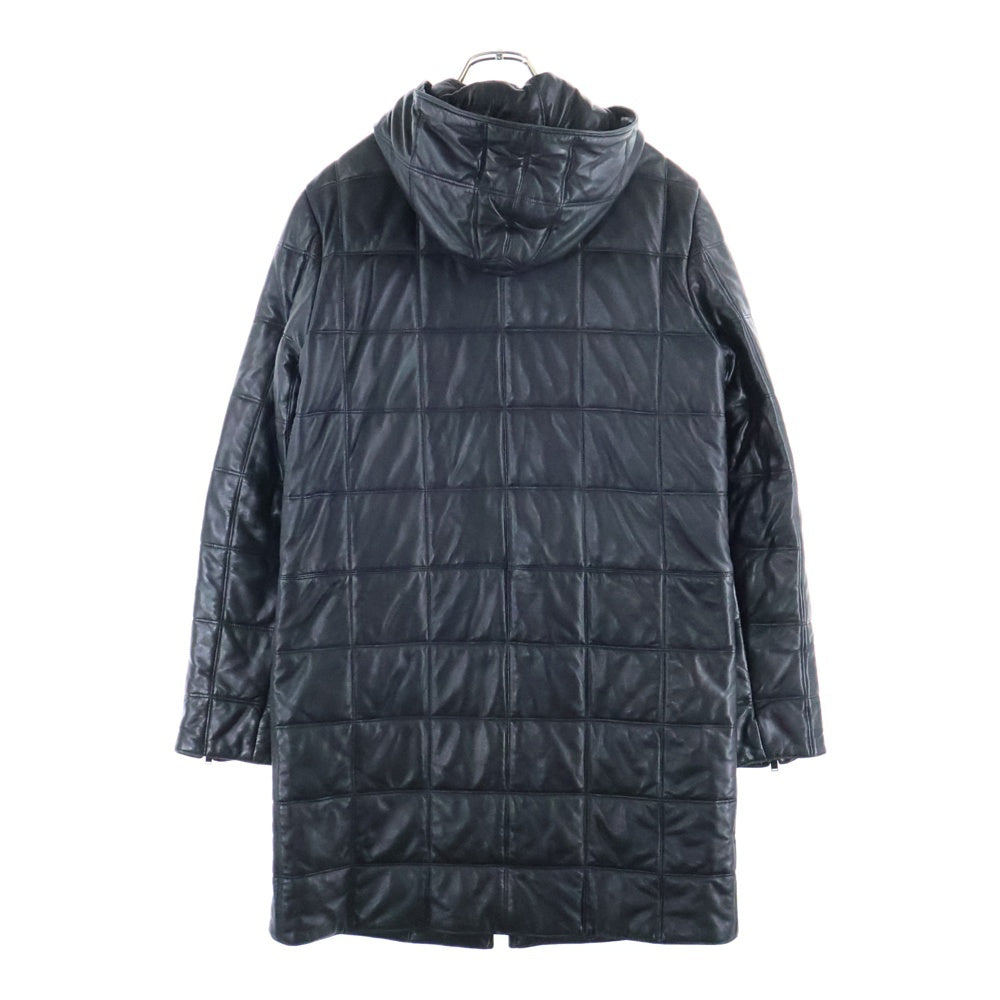 SAINT LAURENT PARIS(サンローランパリ) 19AW Lamb Leather Hooded Quilting Coat ラムレザーフーデットキルティングコート レザーロングコート 584772 YC2MS ブラック