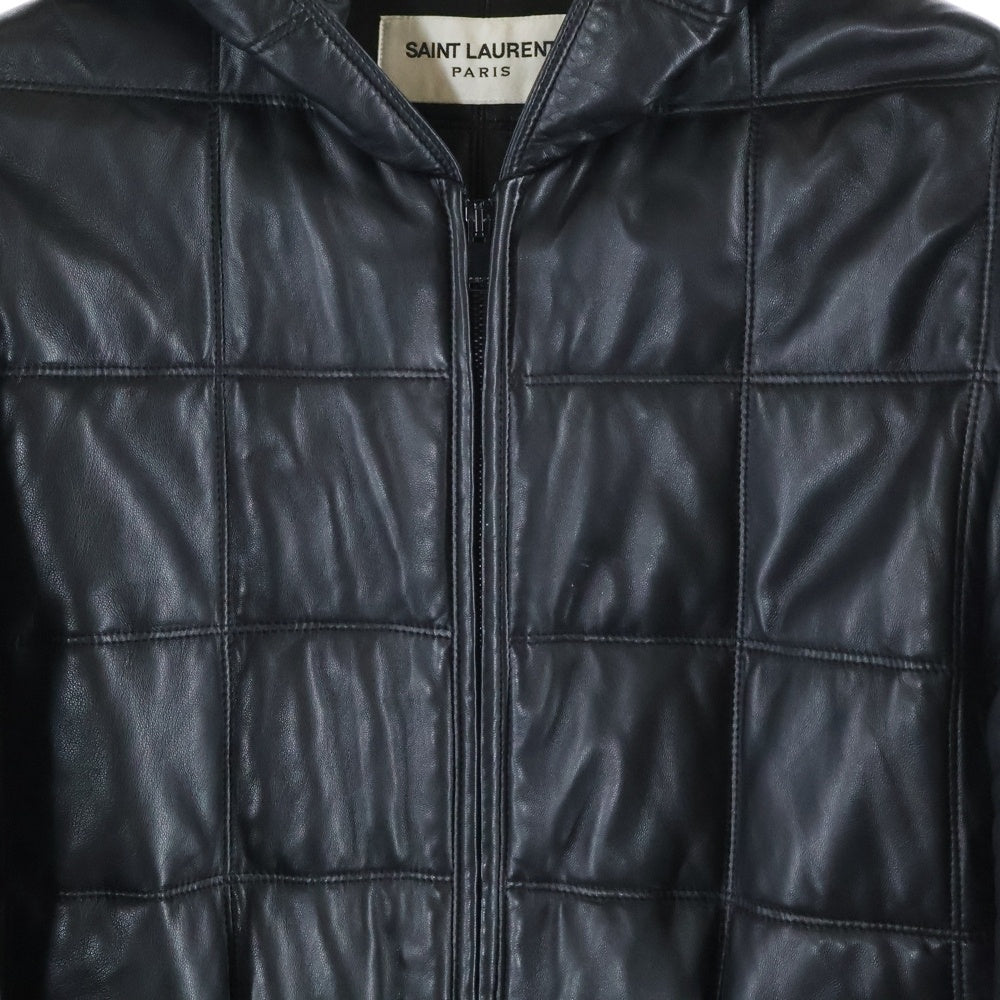 SAINT LAURENT PARIS(サンローランパリ) 19AW Lamb Leather Hooded Quilting Coat ラムレザーフーデットキルティングコート レザーロングコート 584772 YC2MS ブラック