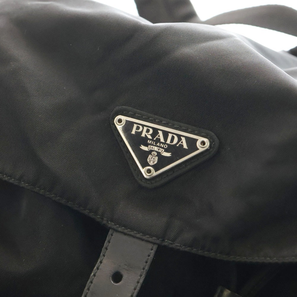 PRADA(プラダ) テスートナイロン レザー トライアングルロゴプレート リュックサック バックパック シルバー金具 ブラック