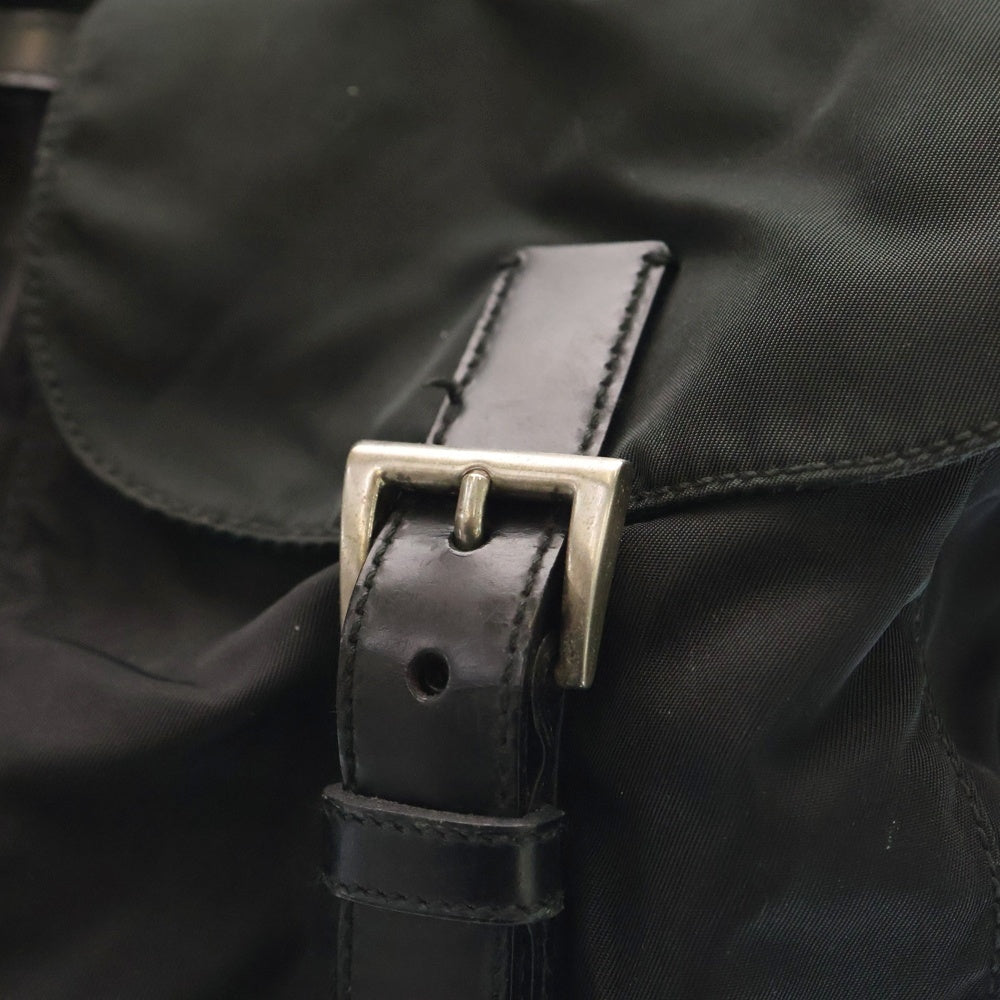 PRADA(プラダ) テスートナイロン レザー トライアングルロゴプレート リュックサック バックパック シルバー金具 ブラック