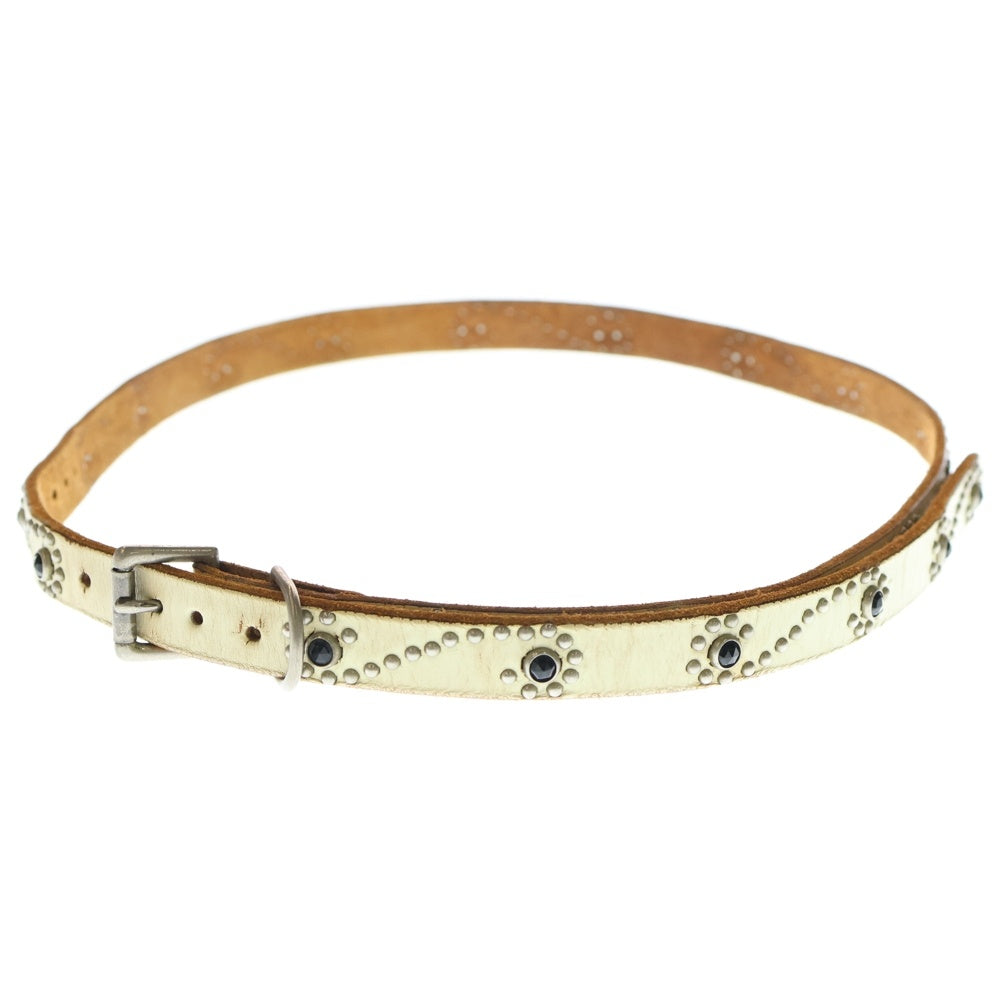 HTC(エイチティーシー) Leather Narrow Studs Belt レザーナロースタッズベルト スタッズ装飾ベルト ホワイト