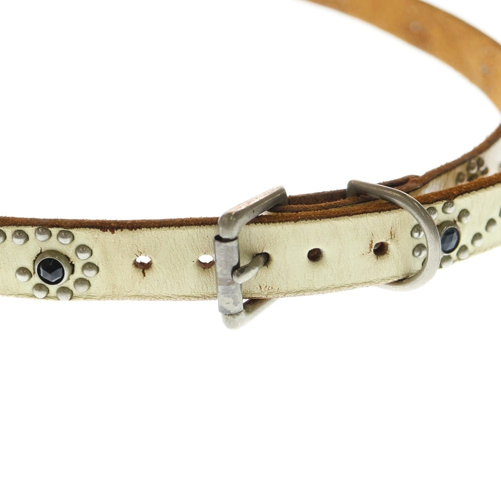 HTC(エイチティーシー) Leather Narrow Studs Belt レザーナロースタッズベルト スタッズ装飾ベルト ホワイト
