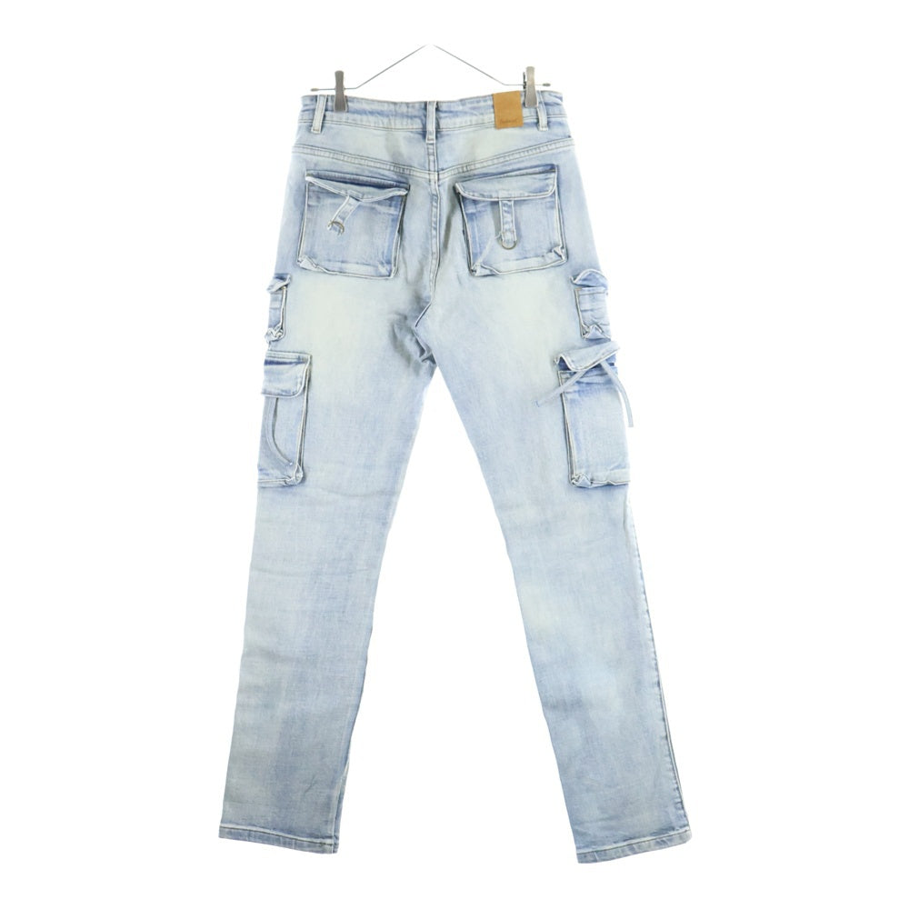 NO BRAND(ノーブランド) Profound プロファウンド Multi Pocket Cargo Denim マルチポケットカーゴデニム スリムフィットカーゴパンツ ライトブルー