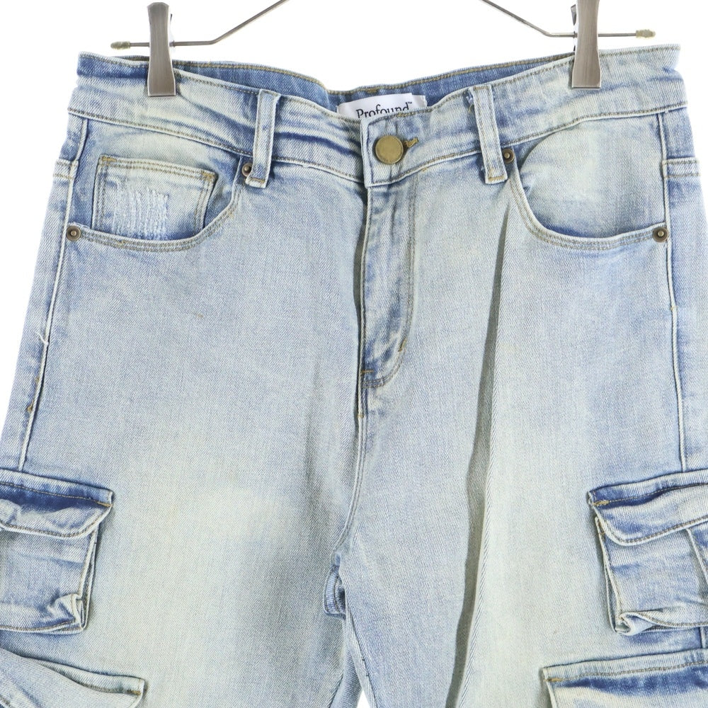 NO BRAND(ノーブランド) Profound プロファウンド Multi Pocket Cargo Denim マルチポケットカーゴデニム スリムフィットカーゴパンツ ライトブルー
