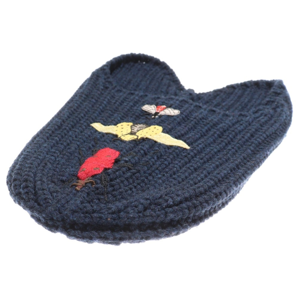GUCCI(グッチ) Insect Embroidery Beanie インセクトエンブロイダリービーニー レディースモチーフ刺繍ニットキャップ 帽子 ネイビー