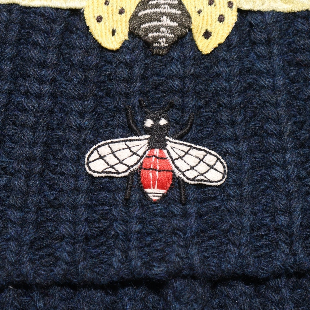 GUCCI(グッチ) Insect Embroidery Beanie インセクトエンブロイダリービーニー レディースモチーフ刺繍ニットキャップ 帽子 ネイビー