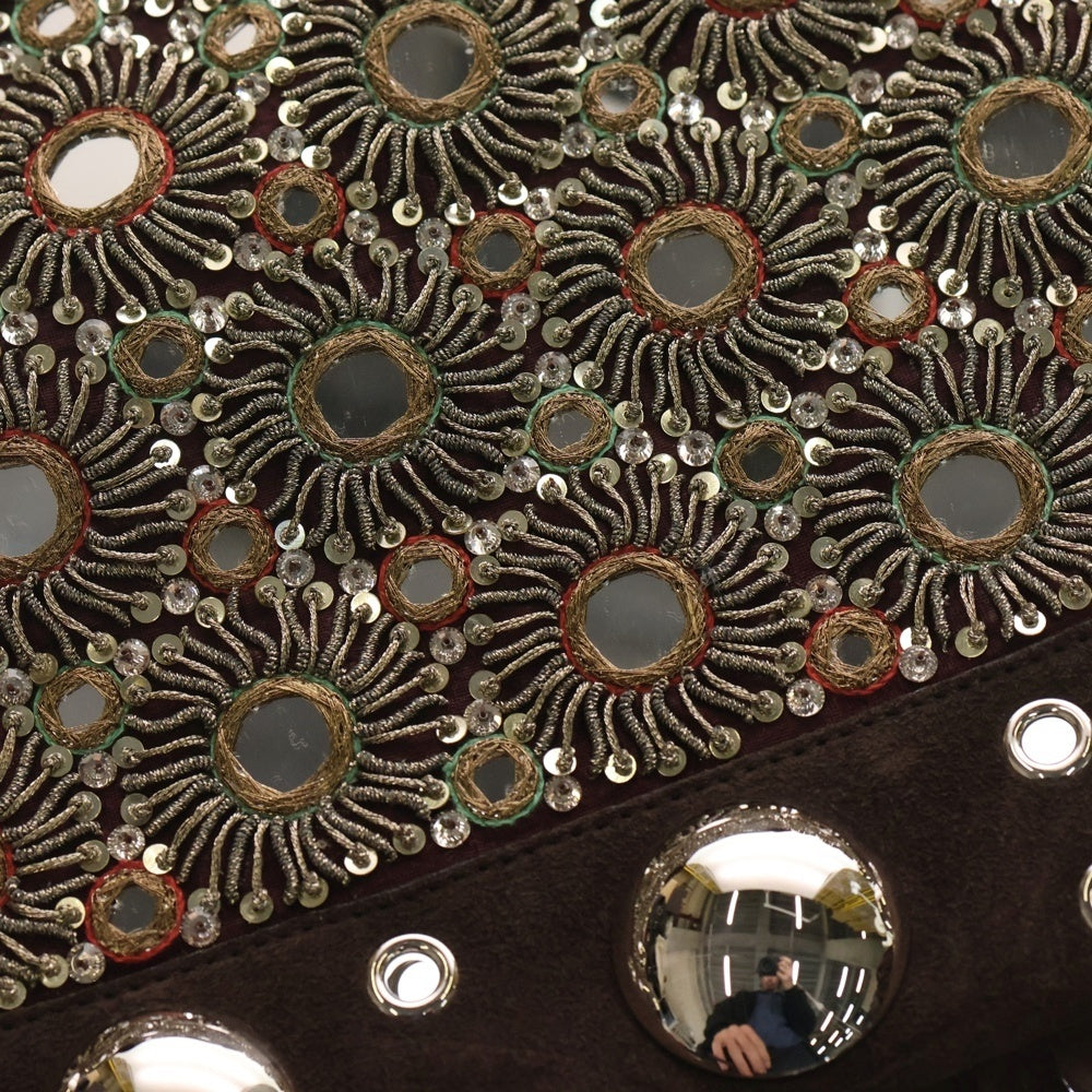 VALENTINO GARAVANI(ヴァレンチノガラヴァーニ) ネルコートー エンブロイダリー フリンジ付き スウェード スパンコール刺繍 ショルダーバッグ ブラウン 7Y2B0R33TAA