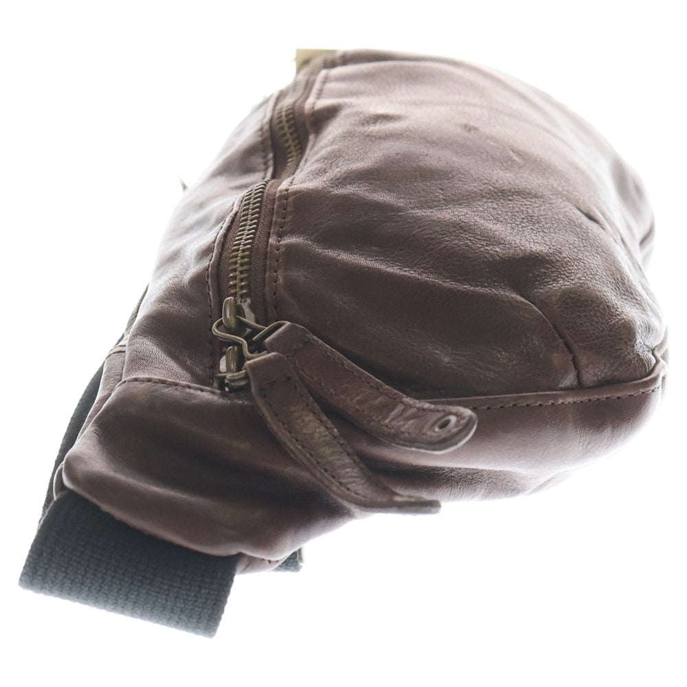 BUTTERO(ブッテロ) Washed Leather Shoulder Bag ウォッシュドレザーショルダーバッグ ウォッシュド加工レザーボディバッグ ブラウン