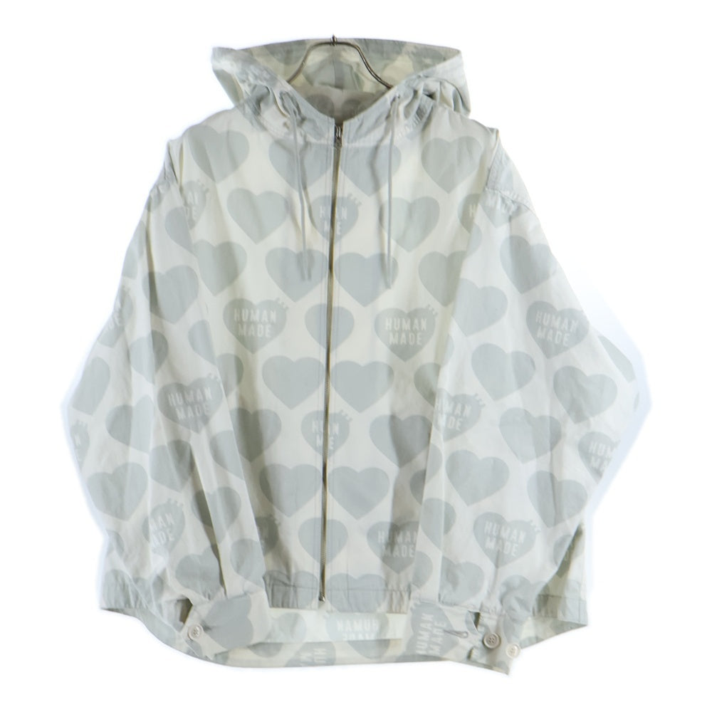 HUMAN MADE(ヒューマンメイド) Heart Zip-Up Parka ハートジップアップパーカー ロゴプリント総柄ジップアップフーデットジャケット ホワイト