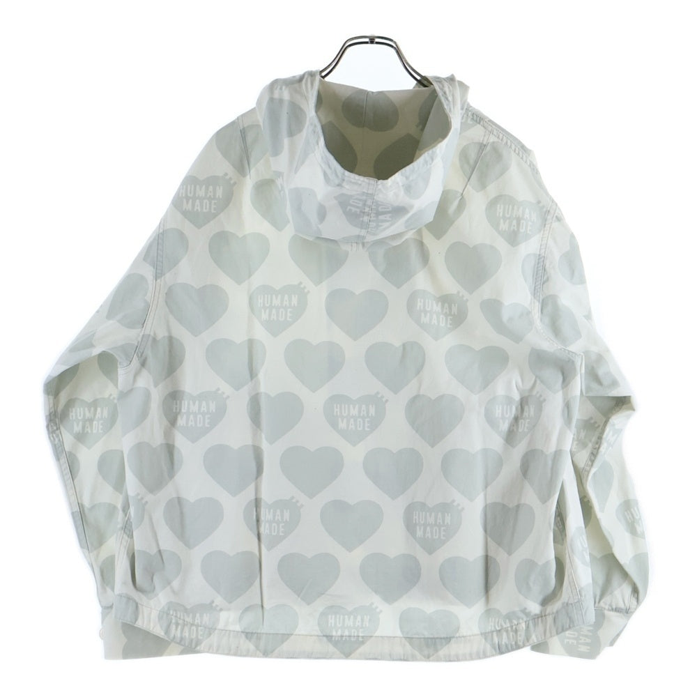 HUMAN MADE(ヒューマンメイド) Heart Zip-Up Parka ハートジップアップパーカー ロゴプリント総柄ジップアップフーデットジャケット ホワイト