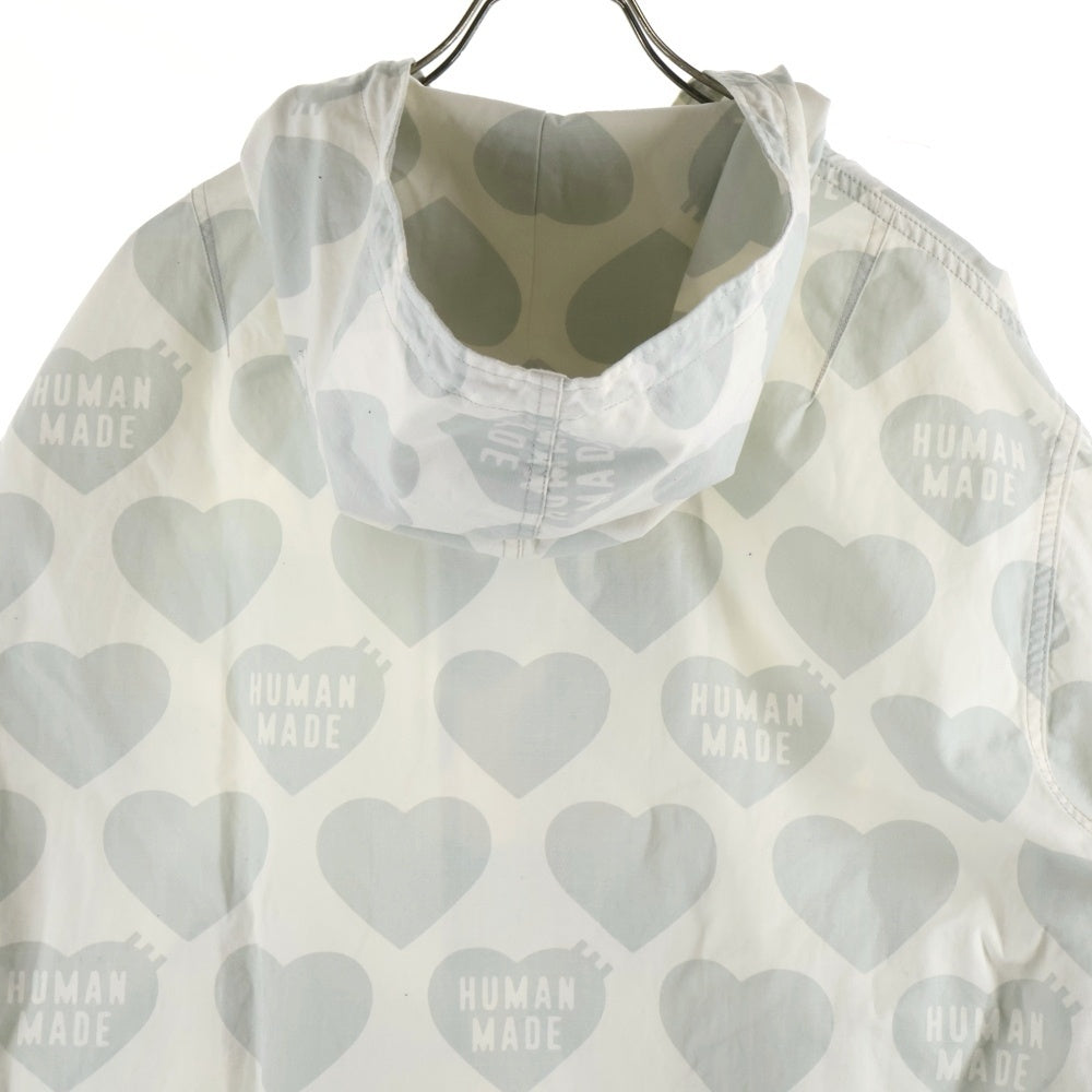 HUMAN MADE(ヒューマンメイド) Heart Zip-Up Parka ハートジップアップパーカー ロゴプリント総柄ジップアップフーデットジャケット ホワイト
