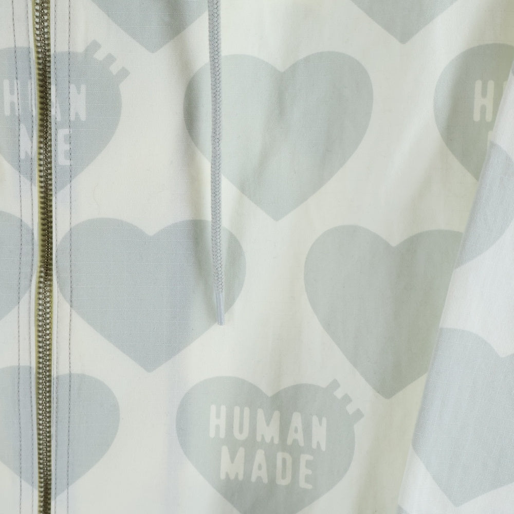 HUMAN MADE(ヒューマンメイド) Heart Zip-Up Parka ハートジップアップパーカー ロゴプリント総柄ジップアップフーデットジャケット ホワイト