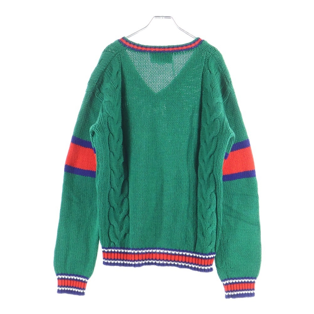 GUCCI(グッチ) 20SS Wool V Neck Cable Knit Sweater ウールVネックケーブルニットセーター 長袖ニットセーター 599310 グリーン