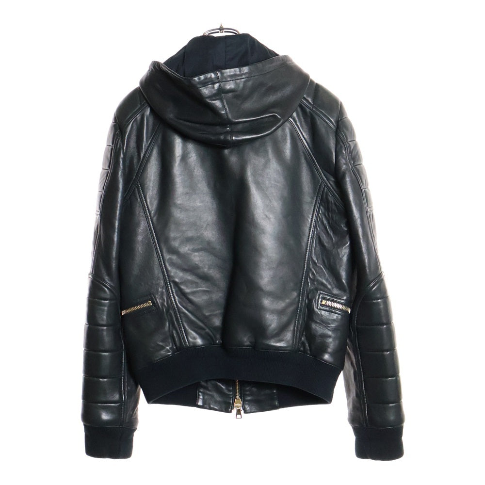 BALMAIN(バルマン) フーデット ラムスキン レザー ライダースジャケット ブラック 62 C896 D592