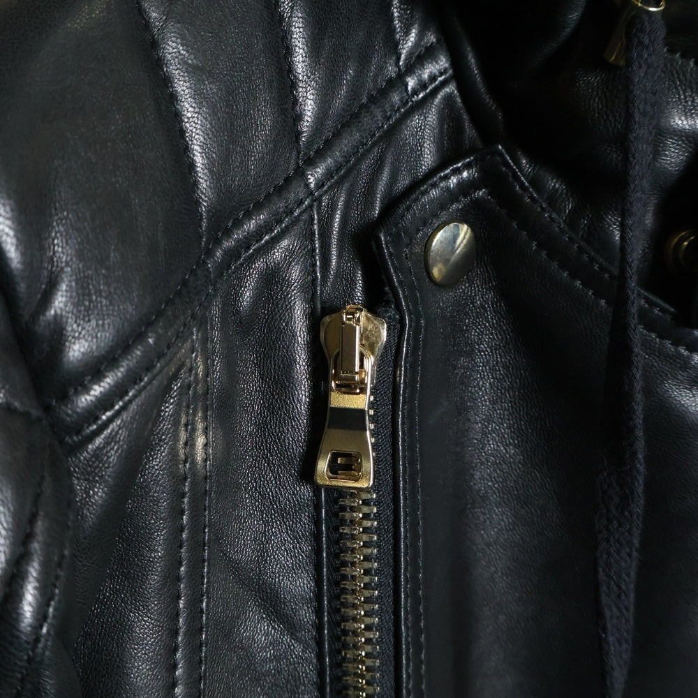 BALMAIN(バルマン) フーデット ラムスキン レザー ライダースジャケット ブラック 62 C896 D592
