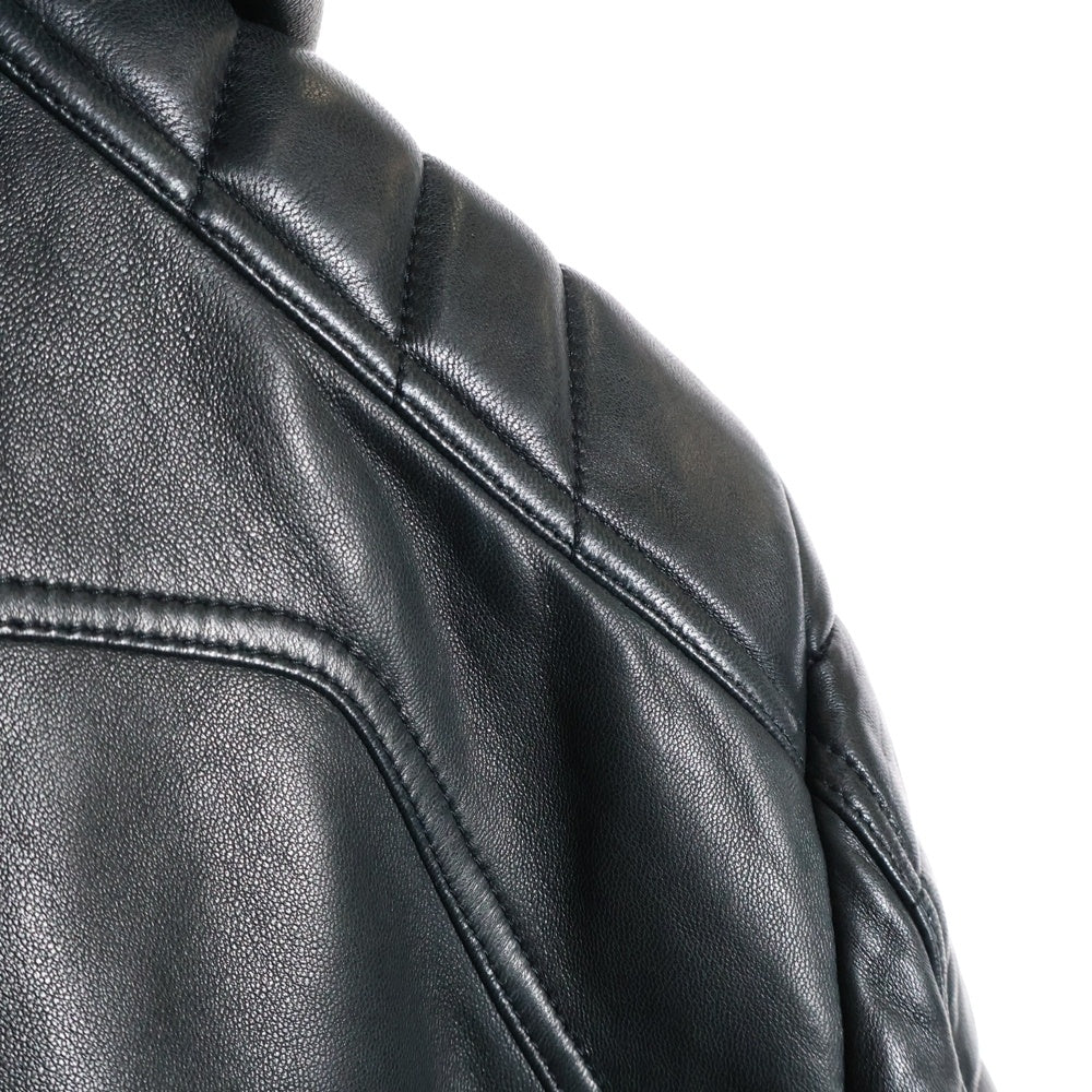 BALMAIN(バルマン) フーデット ラムスキン レザー ライダースジャケット ブラック 62 C896 D592