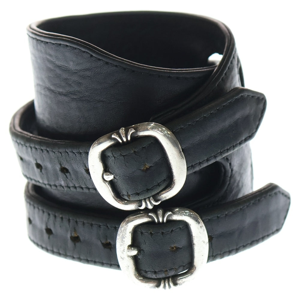 ★クロムハーツ R&R ロックンロール ブレスレット サイズ2 レザー ブラック CHROME HEARTS(クロムハーツ) DOUBLE RR ダブルロックンロール レザー