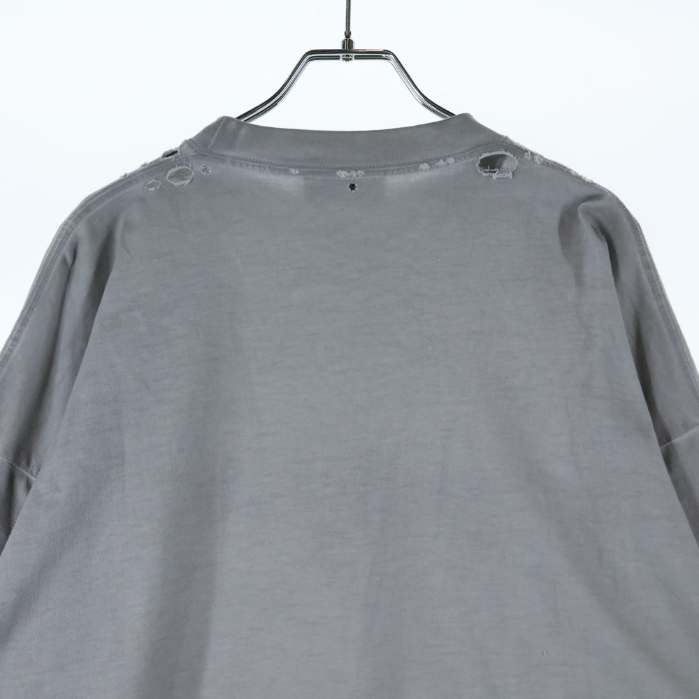 BALENCIAGA(バレンシアガ) 22SS METAL DOUBLE SLEEVE ダメージ加工 メタルロゴ ダブルスリーブ ロングスリーブTシャツ グレー 698089 TMV88