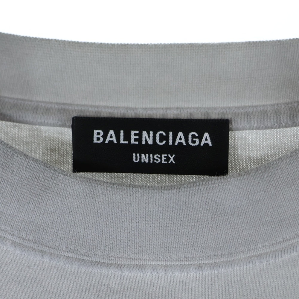 BALENCIAGA(バレンシアガ) 22SS METAL DOUBLE SLEEVE ダメージ加工 メタルロゴ ダブルスリーブ ロングスリーブTシャツ グレー 698089 TMV88