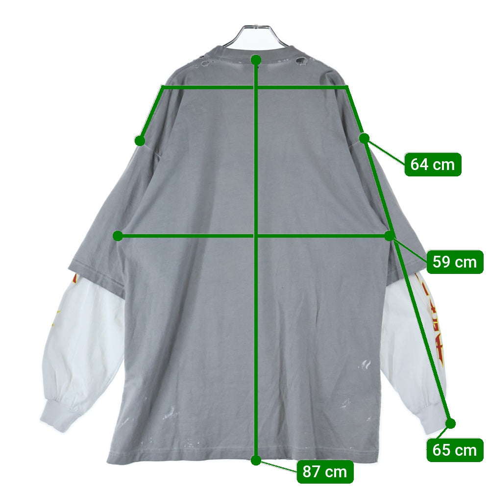 BALENCIAGA(バレンシアガ) 22SS METAL DOUBLE SLEEVE ダメージ加工 メタルロゴ ダブルスリーブ ロングスリーブTシャツ グレー 698089 TMV88