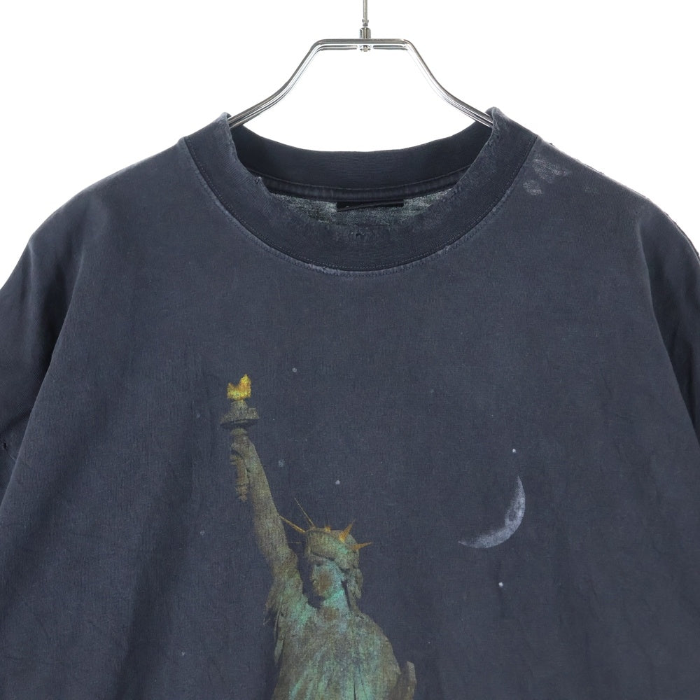 BALENCIAGA(バレンシアガ) 24AW PARIS LIBERTY ヴィンテージ加工自由の女神プリント半袖Tシャツ ブラック 764235 TQVR9