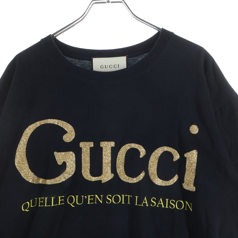 GUCCI(グッチ) 19AW Glitter Print Tee ラメロゴプリント半袖Tシャツ クルーネックカットソー 615044 XJCLF ブラック
