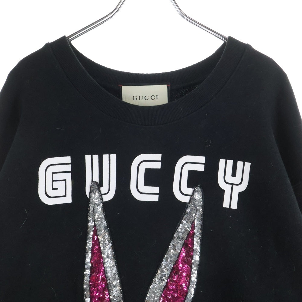 GUCCI(グッチ) ×LOONEY TUNES ルーニーチューンズ スパンコール装飾 キャラクター刺繍クルーネックスウェットトレーナー 469250-X9S59 ブラック