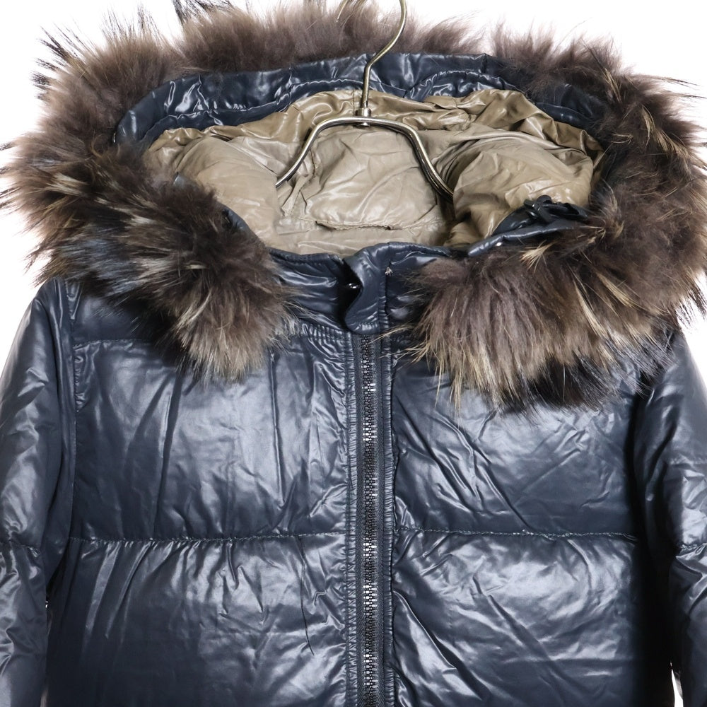 DUVETICA(デュベティカ) KAPPA カッパ ラグーンファーダウンコート レディース ジップアップファーフーデットナイロンダウンコート MFG-1057R ネイビー