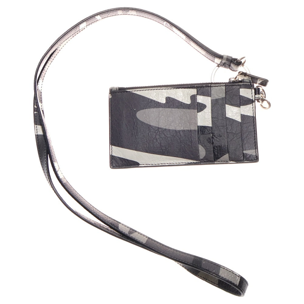 BALENCIAGA(バレンシアガ) ロゴデザイン カモ 迷彩柄 カードケース ネックストラップ付き 594548 グレー