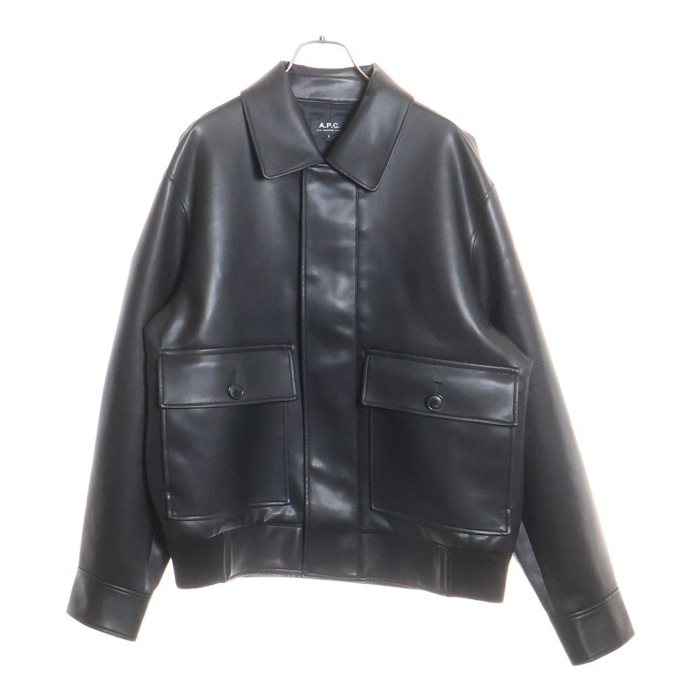 A.P.C(アーペーセー) Avis フロントポケット ジップアップ フェイクレザー ブルゾン ジャケット ブラック