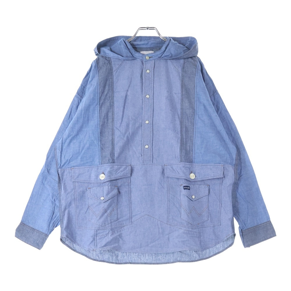 CHANGES(チェンジズ) Remake Anorak Shirt Parka リメイクアノラックシャツパーカー ハーフボタンフーデット長袖シャツ ブルー