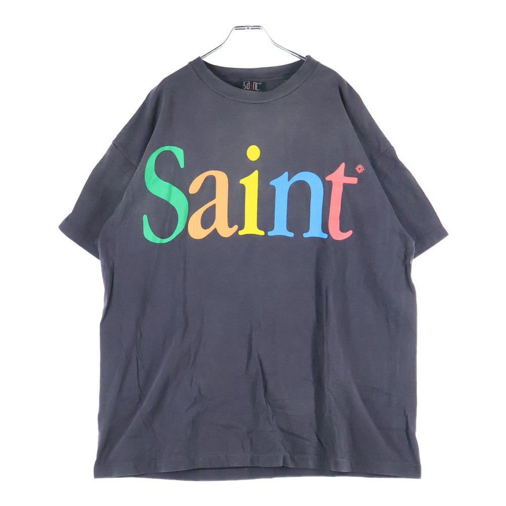 SAINT MICHAEL(セントマイケル) 24SS COLORFUL SAINT プリント ヴィンテージ加工 半袖Tシャツ カットソー ブラック