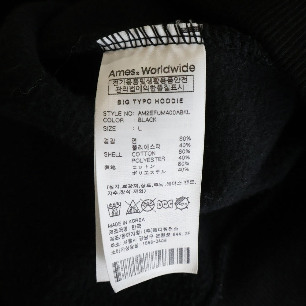 NO BRAND(ノーブランド) Ames Worldwide Big Typo Hoodie アメスワールドワイド ビッグタイポフーディー ロゴプリントプルオーバースウェットパーカー AM2EFUM400ABKL ブラック