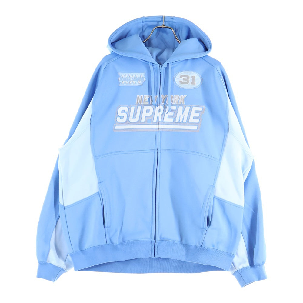 SUPREME(シュプリーム) 25AW Football Zip Up Hooded Sweatshirt フットボールジップアップスウェットシャツ ロゴ刺繍ジップアップフーデットパーカー ブルー