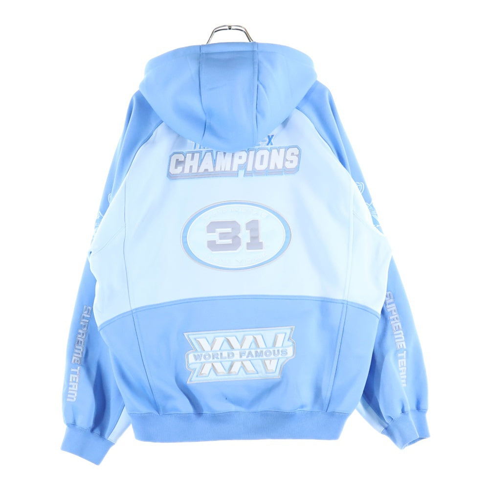 SUPREME(シュプリーム) 25AW Football Zip Up Hooded Sweatshirt フットボールジップアップスウェットシャツ ロゴ刺繍ジップアップフーデットパーカー ブルー