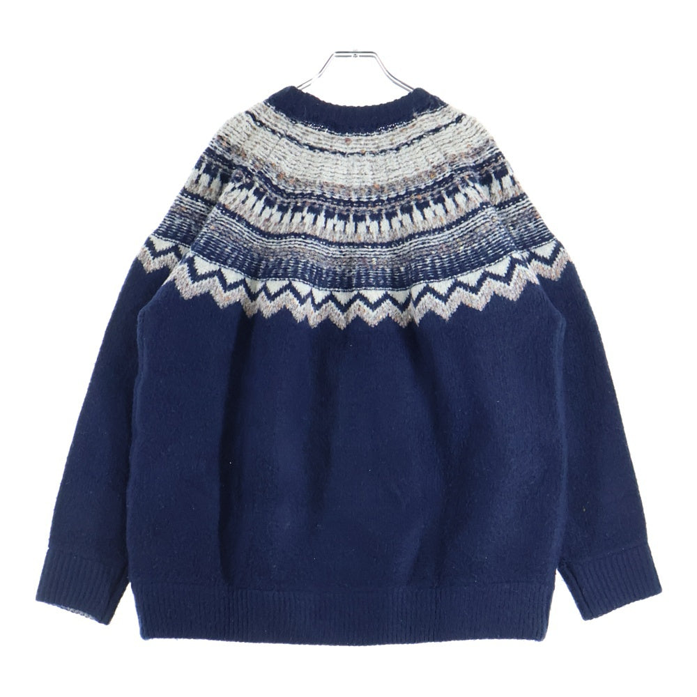 niko and(ニコアンド) ノルディック柄 クルーネックニット ネイビー