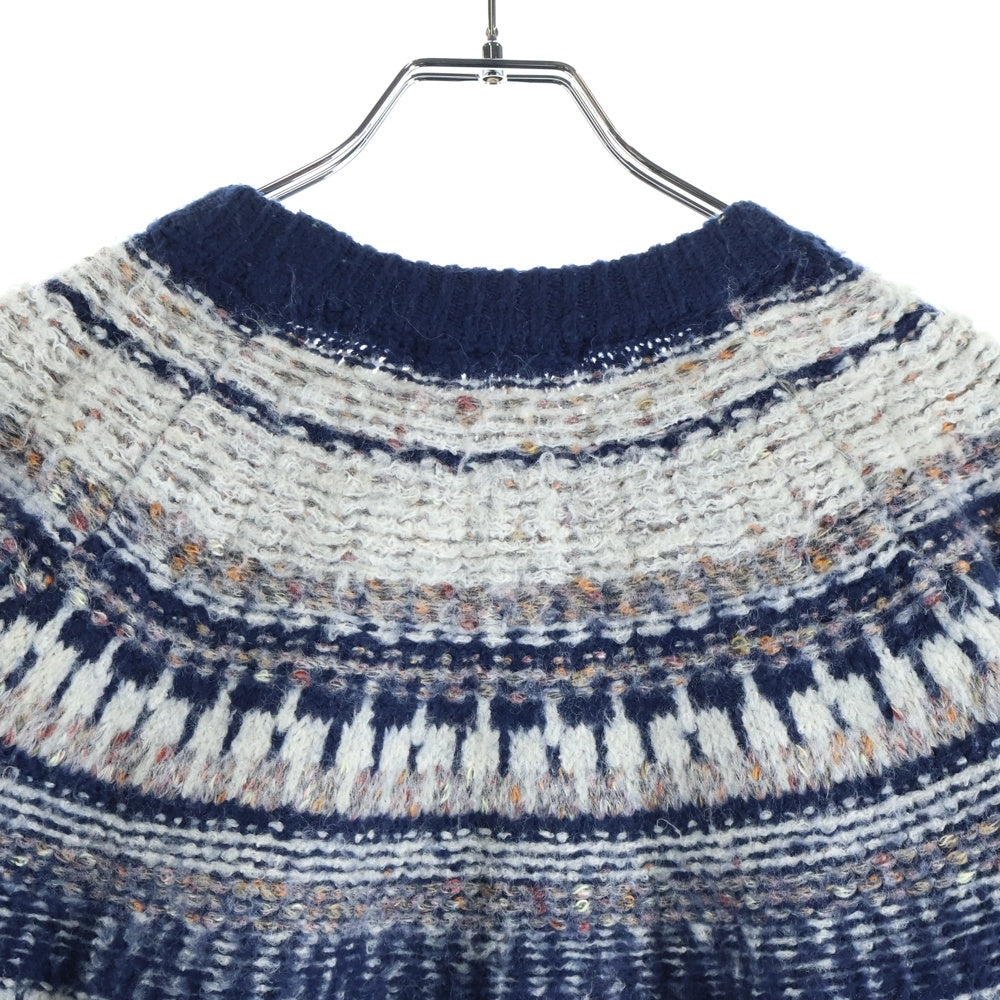 niko and(ニコアンド) ノルディック柄 クルーネックニット ネイビー