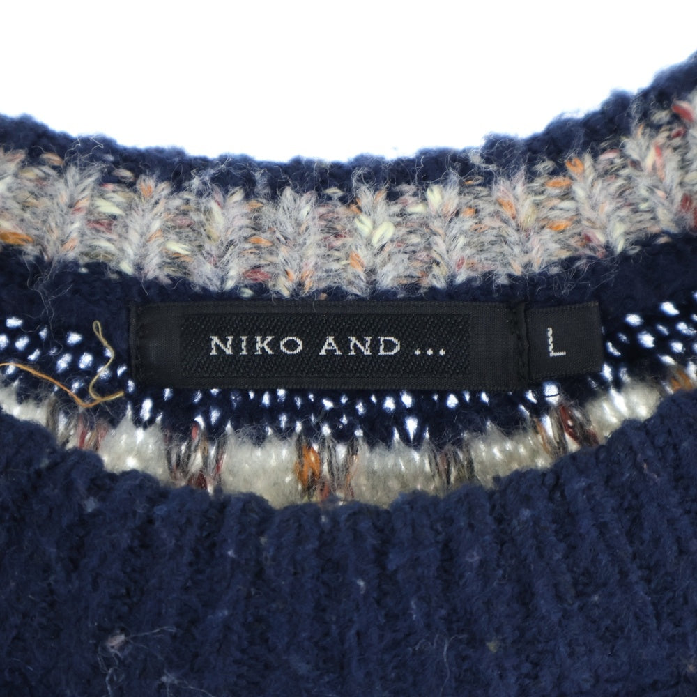 niko and(ニコアンド) ノルディック柄 クルーネックニット ネイビー