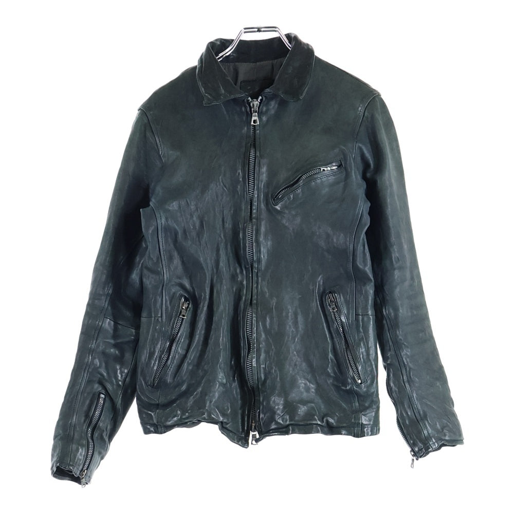 ISAMU KATAYAMA BACKLASH(イサムカタヤマバックラッシュ) カウレザー ジップアップ シングルライダースジャケット 製品染め ブラック