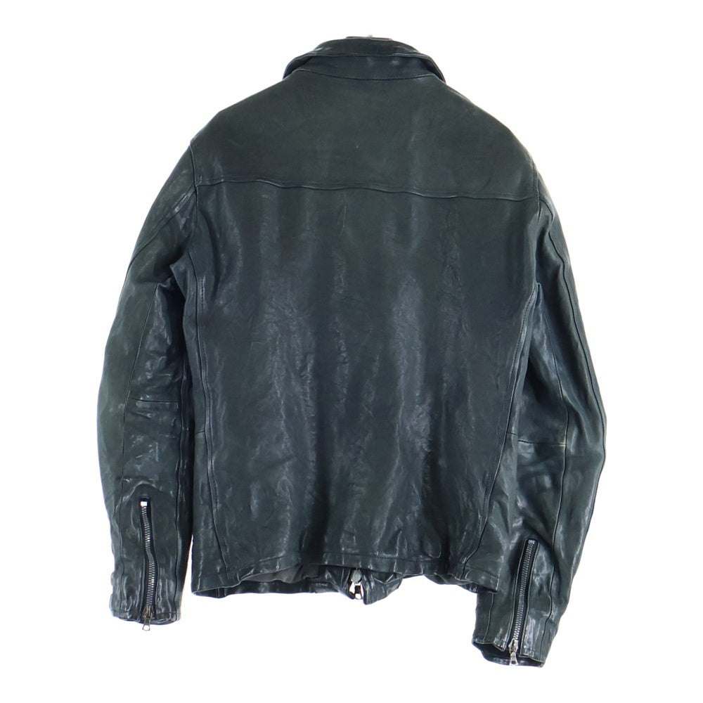 ISAMU KATAYAMA BACKLASH(イサムカタヤマバックラッシュ) カウレザー ジップアップ シングルライダースジャケット 製品染め ブラック