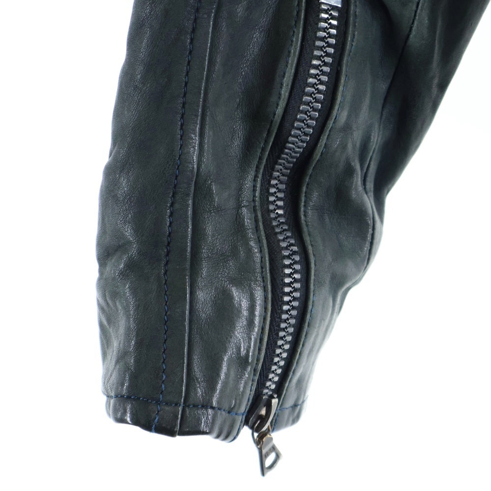 ISAMU KATAYAMA BACKLASH(イサムカタヤマバックラッシュ) カウレザー ジップアップ シングルライダースジャケット 製品染め ブラック