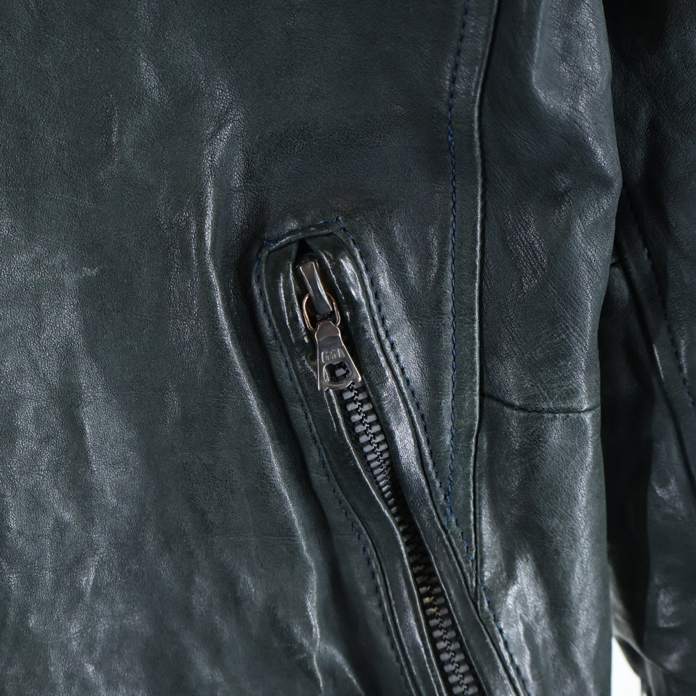 ISAMU KATAYAMA BACKLASH(イサムカタヤマバックラッシュ) カウレザー ジップアップ シングルライダースジャケット 製品染め ブラック