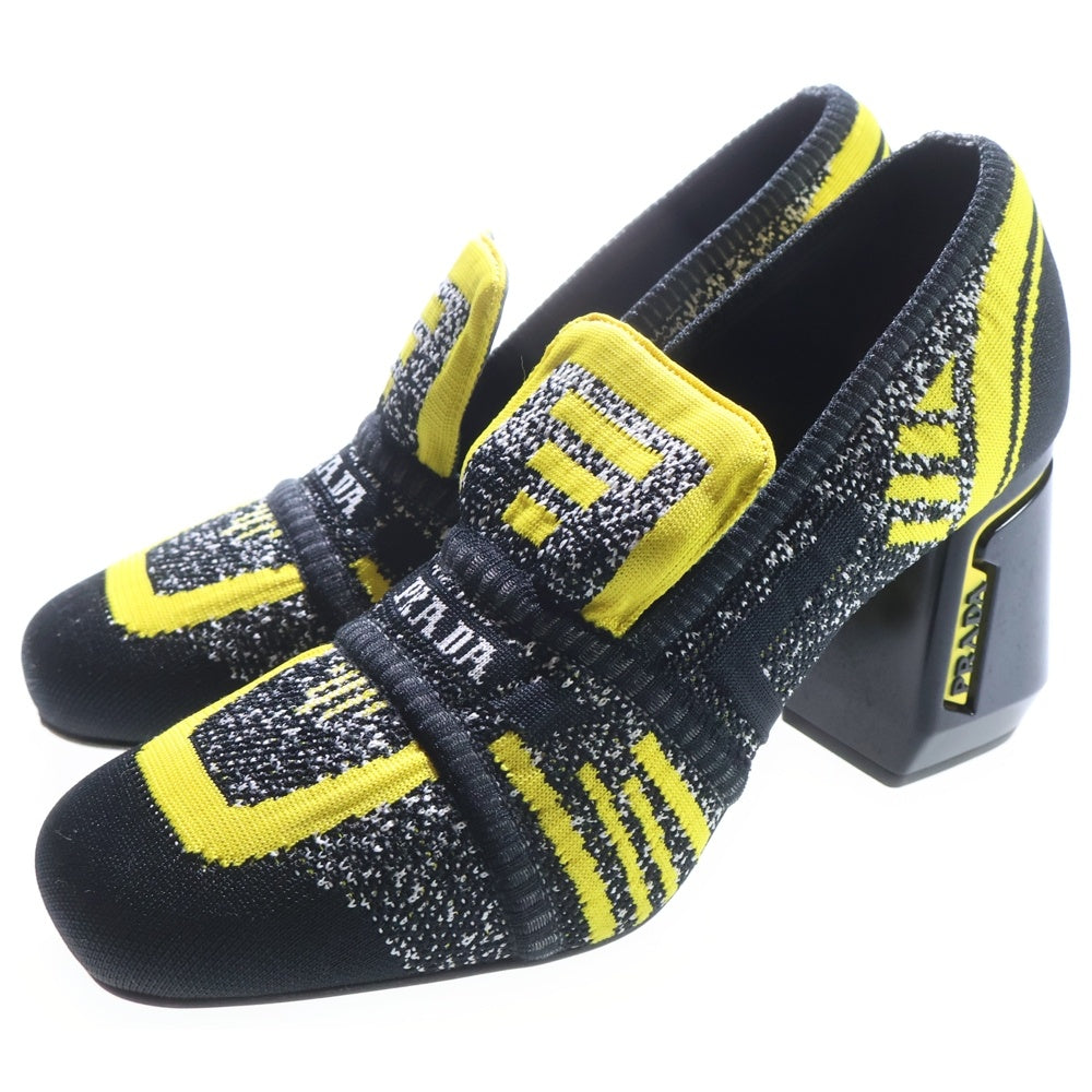 PRADA(プラダ) Knit court pumps ニットチャンキーヒール パンプス レディース ブラック/イエロー