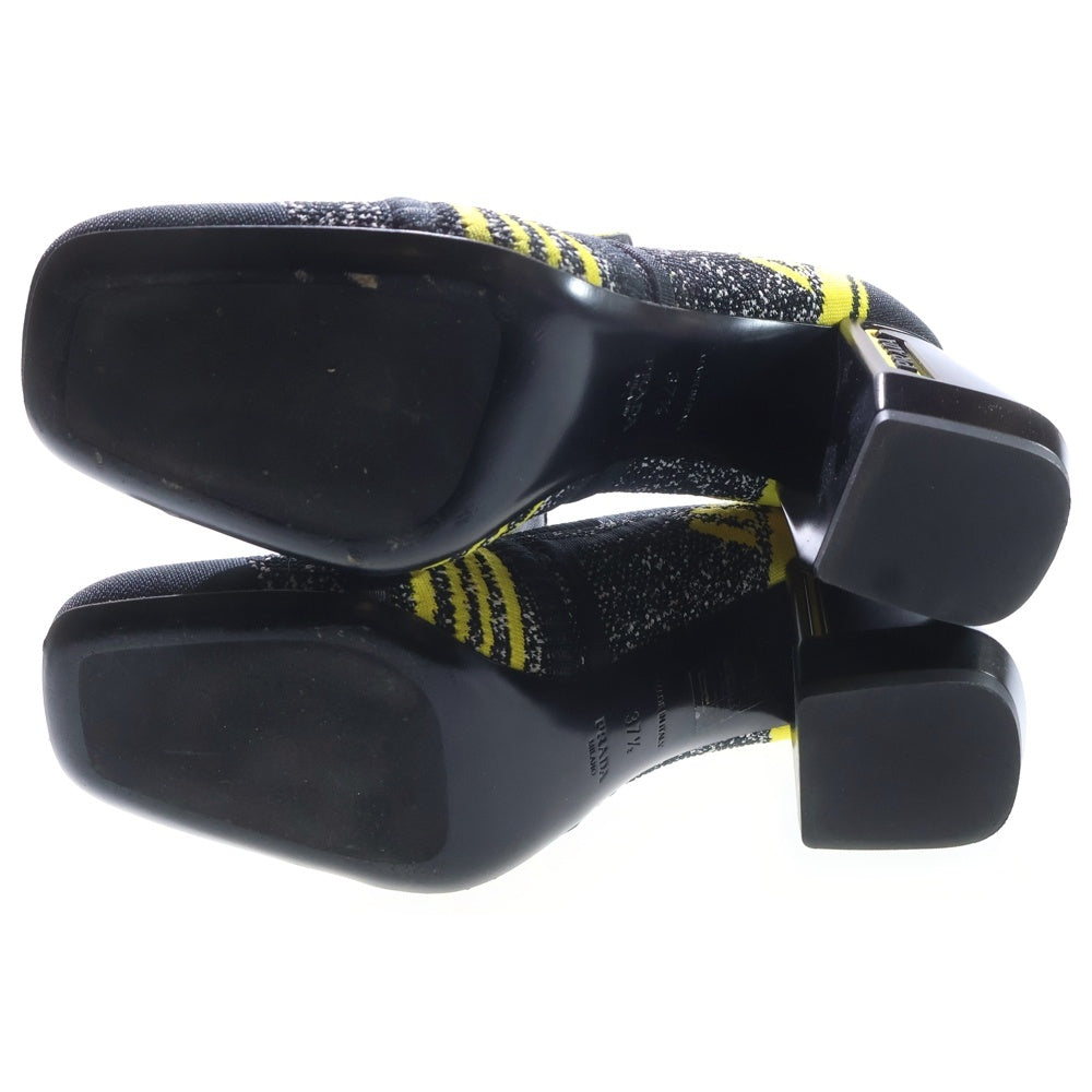 PRADA(プラダ) Knit court pumps ニットチャンキーヒール パンプス レディース ブラック/イエロー