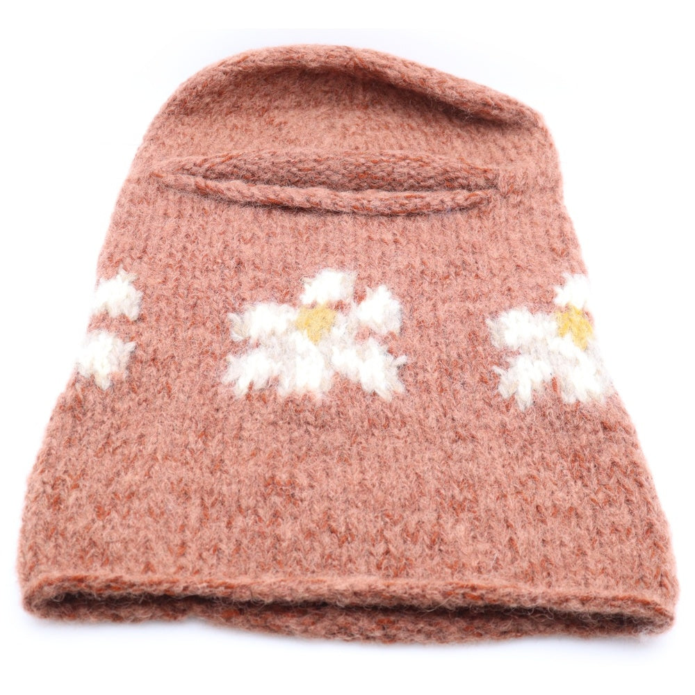 NO BRAND(ノーブランド) MacMahon Knitting Mills マクマホンニッティングミルズ Balaclava-Flower バラクラバ フラワー モヘア混アクリルニットバラクラバ 目出し帽 ブラウン