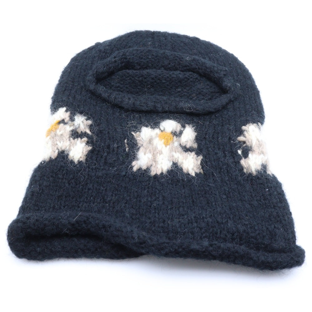 NO BRAND(ノーブランド) MacMahon Knitting Mills マクマホンニッティングミルズ Balaclava-Flower バラクラバ フラワー モヘア混アクリルニットバラクラバ 目出し帽 ブラック
