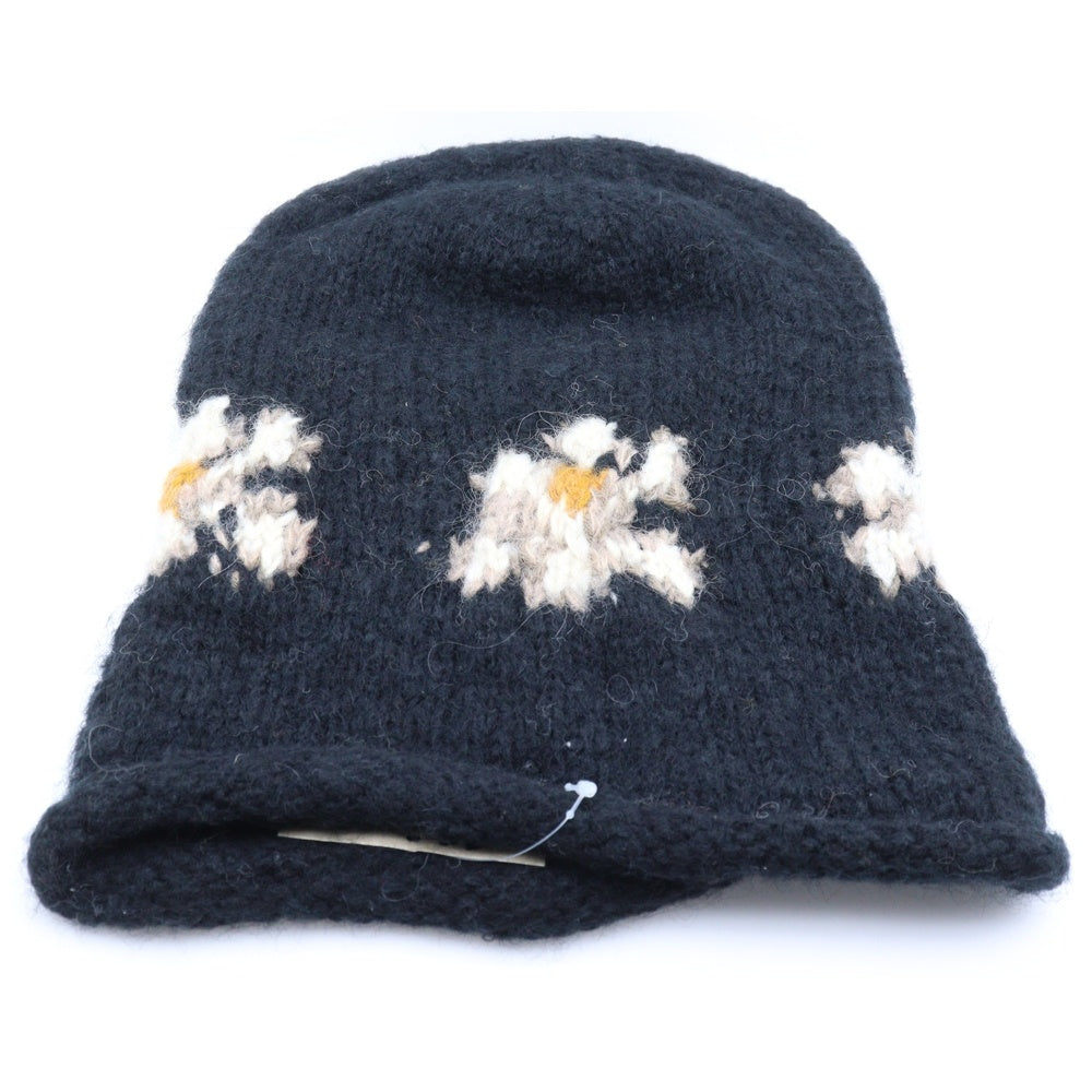 NO BRAND(ノーブランド) MacMahon Knitting Mills マクマホンニッティングミルズ Balaclava-Flower バラクラバ フラワー モヘア混アクリルニットバラクラバ 目出し帽 ブラック
