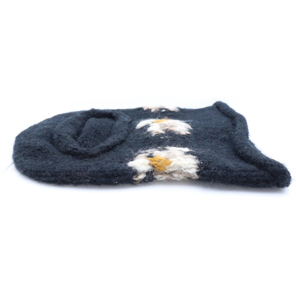 NO BRAND(ノーブランド) MacMahon Knitting Mills マクマホンニッティングミルズ Balaclava-Flower バラクラバ フラワー モヘア混アクリルニットバラクラバ 目出し帽 ブラック