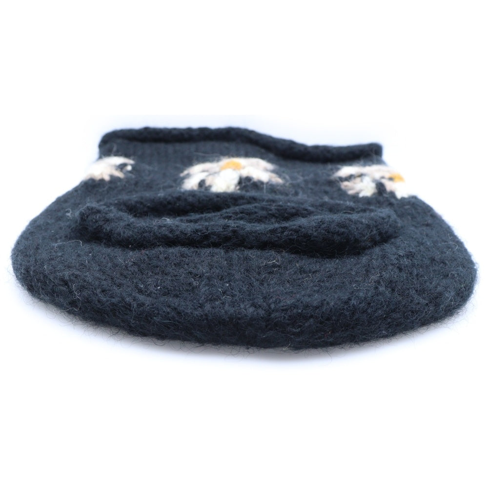 NO BRAND(ノーブランド) MacMahon Knitting Mills マクマホンニッティングミルズ Balaclava-Flower バラクラバ フラワー モヘア混アクリルニットバラクラバ 目出し帽 ブラック