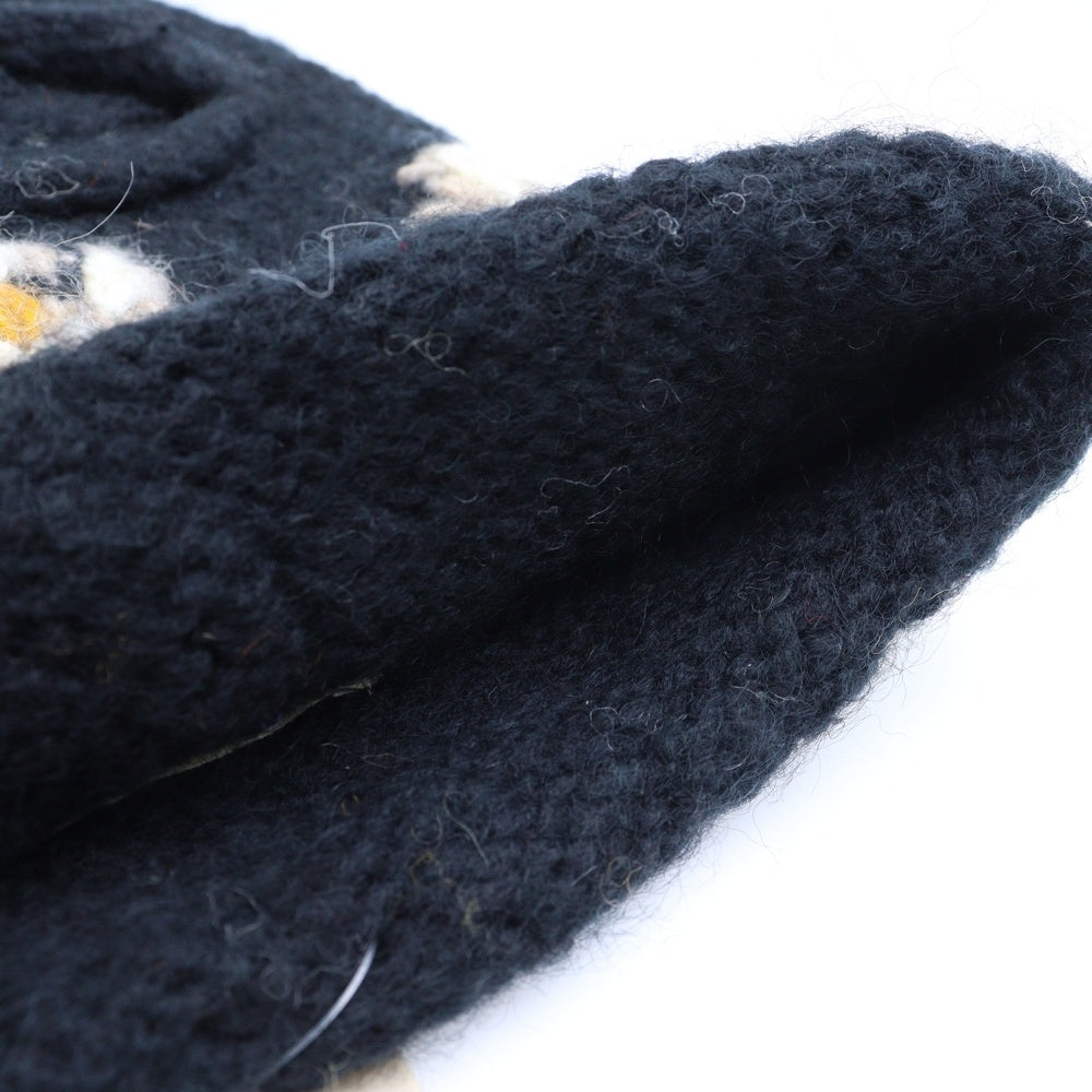 NO BRAND(ノーブランド) MacMahon Knitting Mills マクマホンニッティングミルズ Balaclava-Flower バラクラバ フラワー モヘア混アクリルニットバラクラバ 目出し帽 ブラック